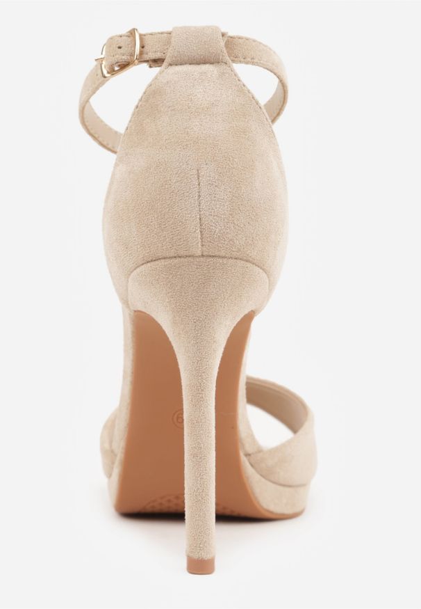 Born2be - Beżowe Sandały na Szpilce z Imitacji Zamszu z Paskiem wokół Kostki Fecili. Okazja: do pracy, na spotkanie biznesowe. Zapięcie: pasek. Kolor: beżowy. Materiał: zamsz. Obcas: na szpilce. Styl: biznesowy, elegancki