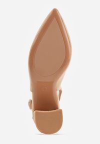 Renee - Ciemnobeżowe Czółenka na Słupku Typu Slingback Tareina. Okazja: na co dzień. Zapięcie: sprzączka. Kolor: beżowy. Materiał: prążkowany, jeans. Obcas: na słupku. Styl: casual, elegancki #8