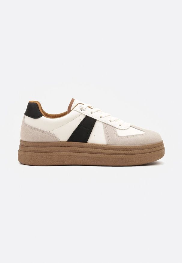 Born2be - Beżowo-Czarne Sneakersy Klasyczne Tenisówki na Tłoczonej Platformie Nanislla. Okazja: na co dzień. Kolor: beżowy. Obcas: na platformie