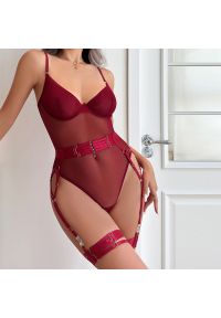 Intica - Body z pasem do pończoch z regulowanymi paskami bielizna damska Naydenka. Kolor: czarny. Materiał: materiał. Wzór: paski #4