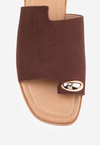 Renee - Brązowe Klapki Vices w Stylu Japonek Ozdobione Metaliczną Aplikacją Ardellia. Okazja: na co dzień. Kolor: brązowy. Materiał: len. Wzór: aplikacja. Styl: elegancki, casual #6