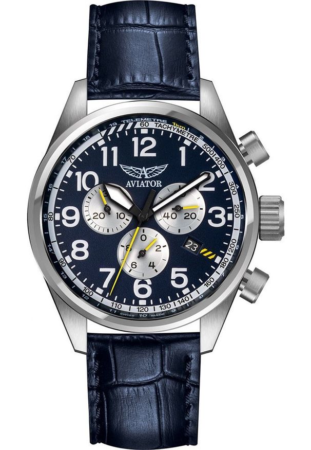 AVIATOR - Zegarek Aviator Zegarek męski Aviator V.2.25.0.170.4 niebieski. Kolor: niebieski