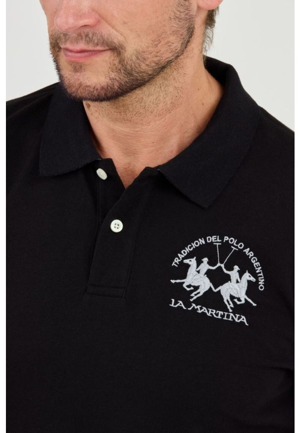 La Martina - LA MARTINA Czarny longsleeve polo Piquet Stretch. Typ kołnierza: polo. Kolor: czarny. Długość rękawa: długi rękaw