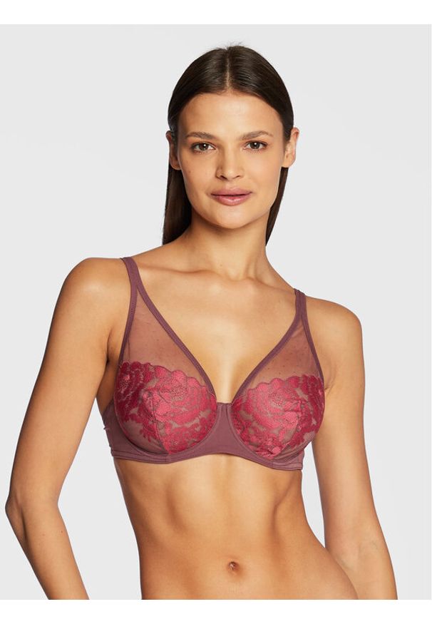 Maison Lejaby Biustonosz z fiszbiną 220533 Bordowy. Kolor: czerwony. Materiał: syntetyk