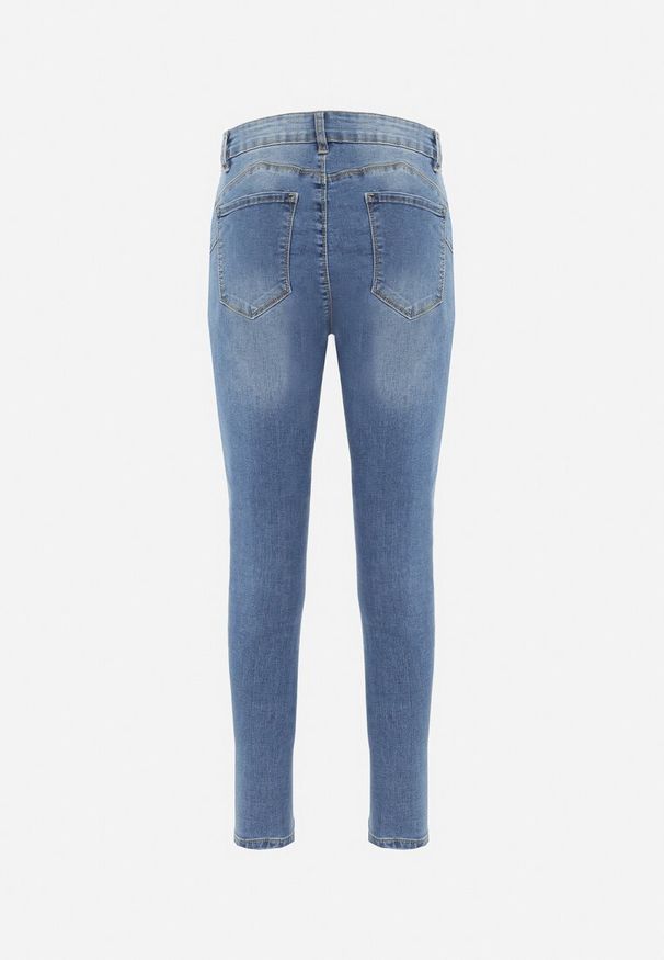 Born2be - Granatowe Elastyczne Jeansy Skinny Push Up z Przedarciami Egenna. Kolor: niebieski