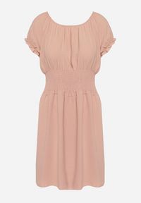 Born2be - Ciemnoróżowa Rozkloszowana Sukienka Typu Hiszpanka z Gumką w Pasie Tiadella. Okazja: na co dzień. Typ kołnierza: dekolt hiszpanka. Kolor: różowy. Długość rękawa: krótki rękaw. Sezon: wiosna, lato. Typ sukienki: proste. Styl: elegancki, casual #2