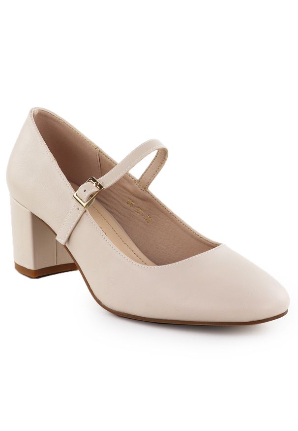 Czółenka na niskim obcasie z paskiem cieliste Sergio Leone PB176. Zapięcie: pasek. Materiał: skóra ekologiczna. Szerokość cholewki: normalna. Obcas: na obcasie. Wysokość obcasa: niski