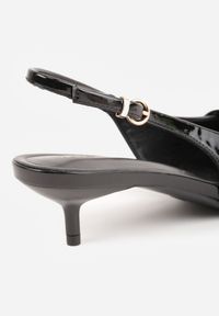 Renee - Czarne Sandały Vices Slingback na Obcasie z Cienkim Paskiem na Nosku Elozira. Okazja: na co dzień. Zapięcie: pasek. Kolor: czarny. Materiał: len. Sezon: lato. Obcas: na obcasie. Styl: elegancki, casual. Wysokość obcasa: średni #6