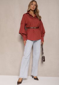 Renee - Bordowa Koszula z Bawełną i Szerokimi Rękawami Edioniela. Okazja: na co dzień. Kolor: czerwony. Materiał: bawełna. Sezon: wiosna. Styl: elegancki, casual #4