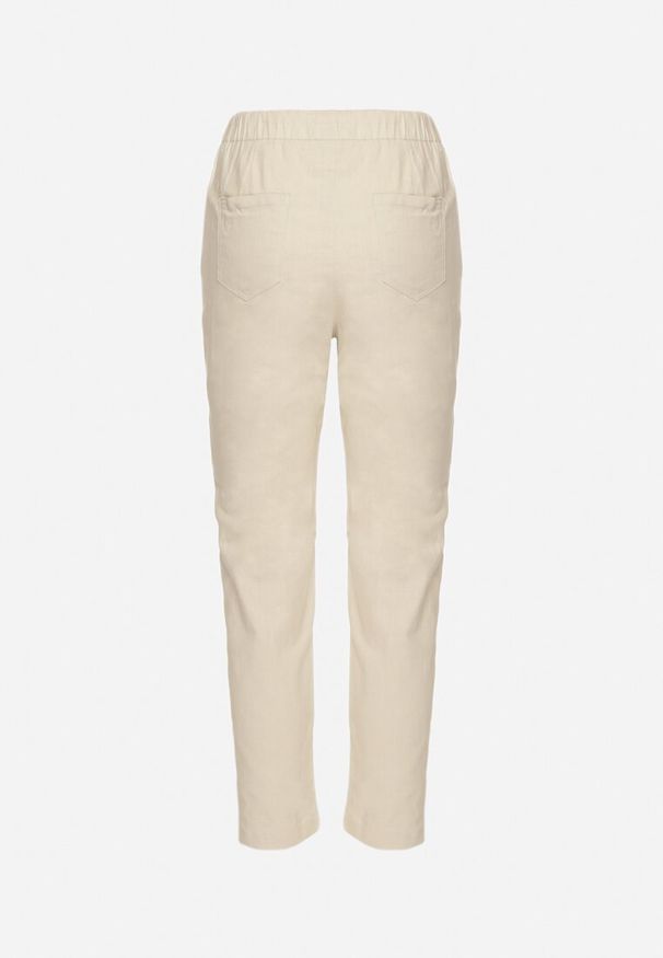 Born2be - Ciemnobeżowe Bawełniane Spodnie z Wiązaniem Galtebis. Okazja: na co dzień. Kolor: beżowy. Materiał: bawełna. Styl: casual, elegancki