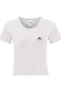 FRUIT OF THE LOOM - Damska Koszulka Z Logo W Stylu Vintage. Kolor: biały. Sport: turystyka piesza