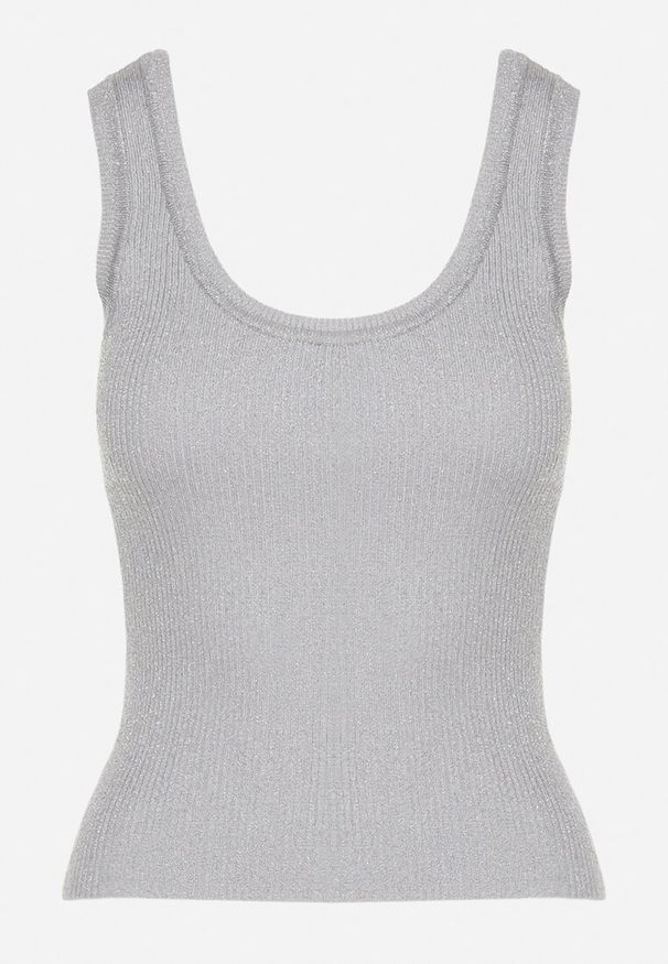 Born2be - Ciemnoszary Top z Wiskozą Obszyty Metaliczną Nicią Nerevana. Okazja: do pracy, na co dzień. Kolor: szary. Materiał: wiskoza. Styl: elegancki, casual, wizytowy