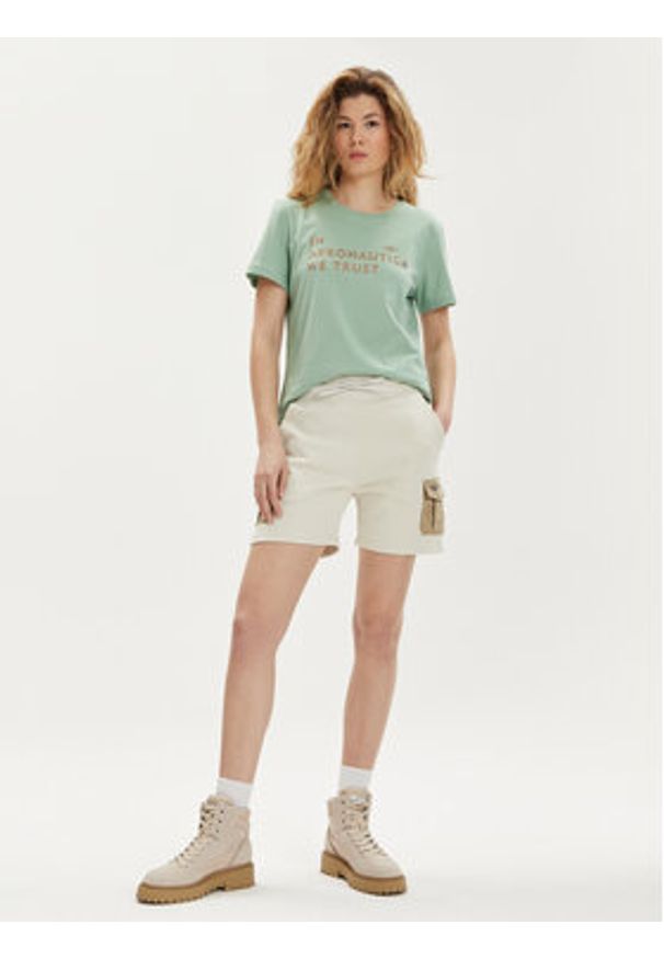 Aeronautica Militare T-Shirt 241TS2233DJ510 Zielony Regular Fit. Kolor: zielony. Materiał: bawełna