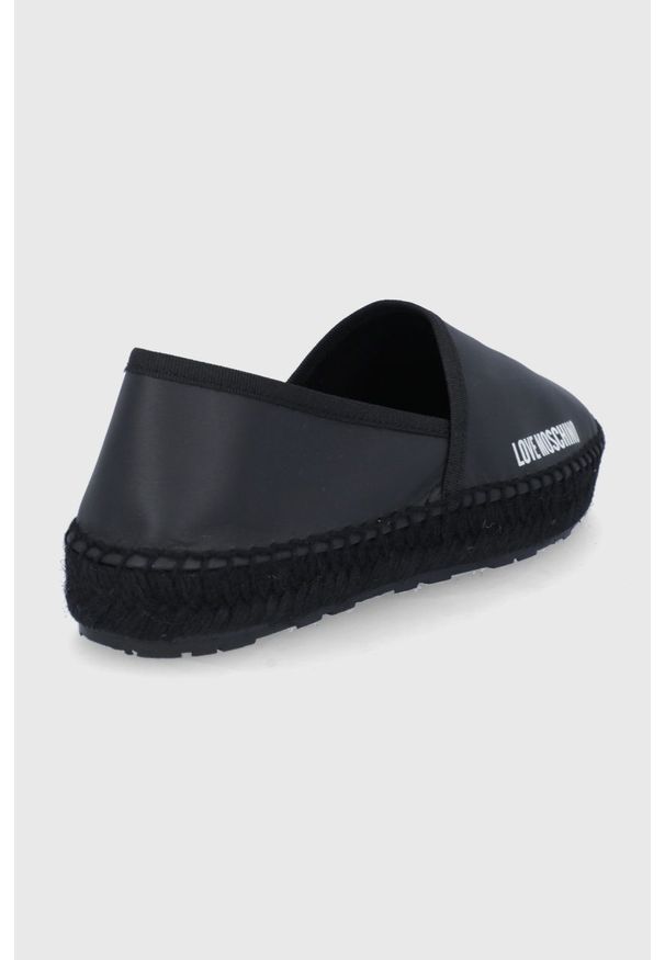 Love Moschino Espadryle skórzane kolor czarny na platformie. Nosek buta: okrągły. Kolor: czarny. Materiał: skóra. Wzór: gładki. Obcas: na platformie