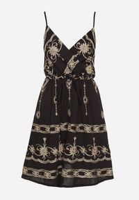 Born2be - Czarna Sukienka Boho z Wiskozy na Ramiączkach Zdobiona Metalicznym Haftem Saleriela. Okazja: na spacer, na co dzień. Kolor: czarny. Materiał: wiskoza. Długość rękawa: na ramiączkach. Wzór: aplikacja, haft. Typ sukienki: rozkloszowane. Styl: boho #5