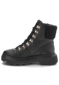 Botki damskie Kampa, cholewka ze skóry naturalnej wnętrze ocieplane i sznurowane, czarne, Z538‑417‑621. Kolor: czarny. Materiał: skóra. Szerokość cholewki: normalna. Obcas: na obcasie. Styl: elegancki. Wysokość obcasa: niski #4