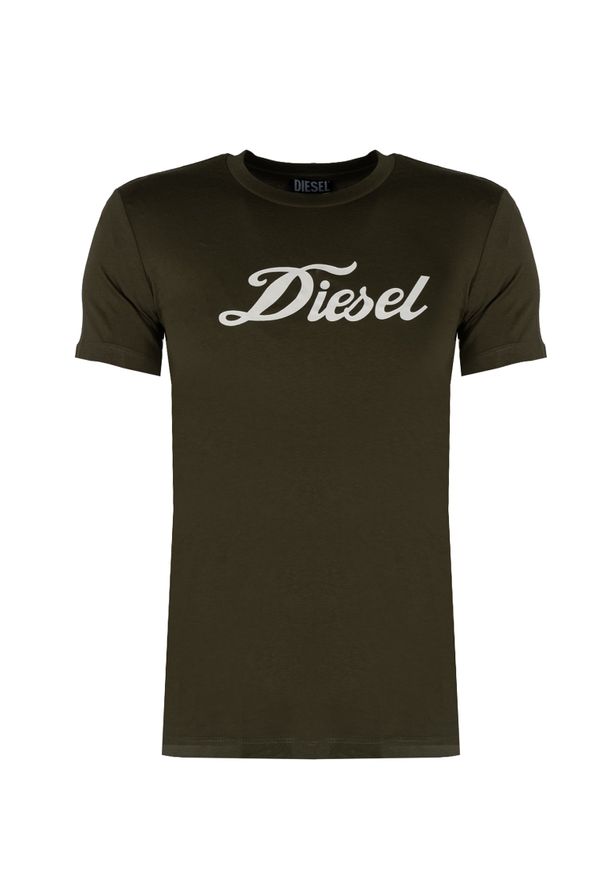 Diesel T-Shirt "Sily" | A10654-RGRAI | Mężczyzna | Wojskowa Zieleń. Okazja: na co dzień. Materiał: bawełna. Długość: długie. Wzór: jednolity, aplikacja, nadruk. Styl: militarny