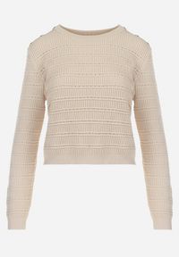 Born2be - Beżowy Klasyczny Sweter z Napami Tavai. Kolor: beżowy. Długość rękawa: długi rękaw. Długość: długie. Styl: klasyczny