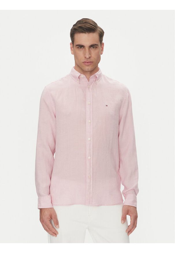 TOMMY HILFIGER - Tommy Hilfiger Koszula MW0MW34602 Różowy Regular Fit. Kolor: różowy. Materiał: len