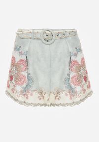 Renee - Zielone Luźne Szorty z Paskiem i Motywem Floral Orixis. Okazja: na co dzień. Kolor: zielony. Długość: krótkie. Wzór: nadruk. Styl: elegancki, casual #4