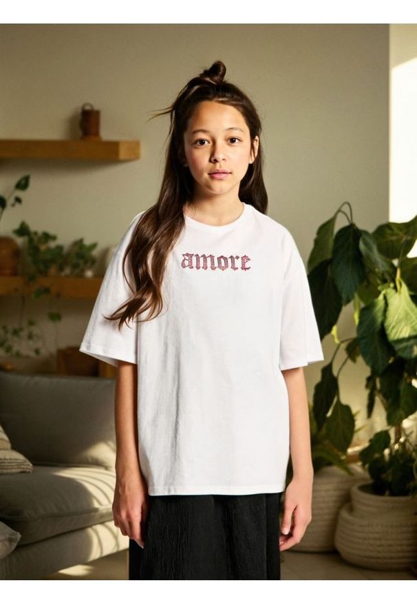 Sinsay - Koszulka z cyrkoniami - biały. Kolor: biały