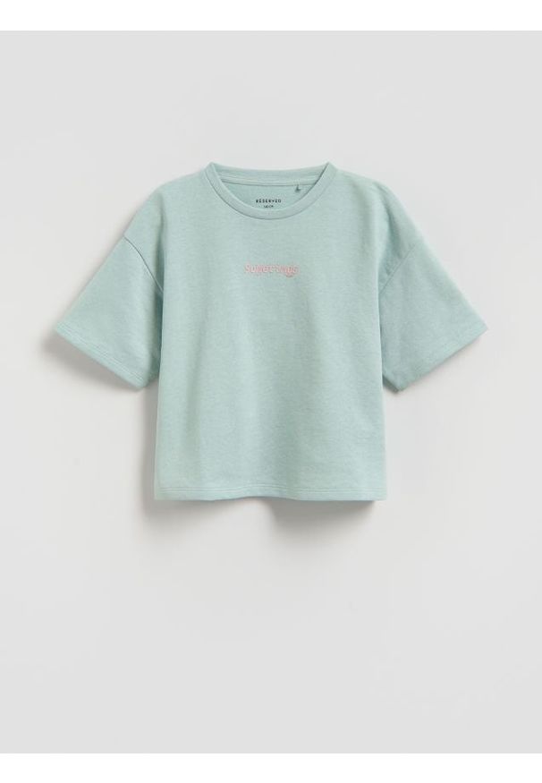 Reserved - Luźny t-shirt z nadrukiem - jasnozielony. Kolor: zielony. Materiał: bawełna. Wzór: nadruk