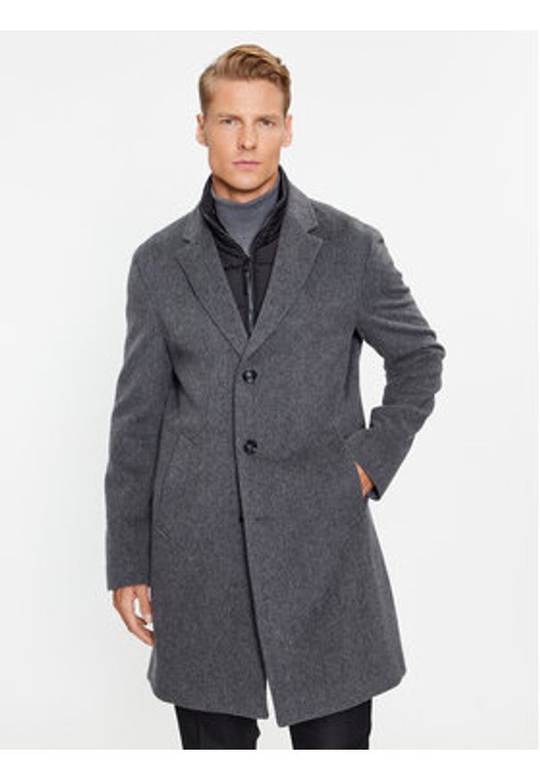 BOSS - Boss Płaszcz wełniany H-Hyde-Bib-234 50502250 Szary Slim Fit. Kolor: szary. Materiał: wełna
