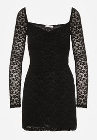 Born2be - Czarna Koronkowa Sukienka o Dopasowanym Kroju z Kwadratowym Dekoltem Tiwedesa. Okazja: na imprezę. Typ kołnierza: dekolt kwadratowy. Kolor: czarny. Materiał: koronka. Styl: klasyczny, elegancki #7