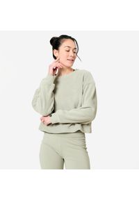 KIMJALY - Bluza do jogi damska Kimjaly cocoon. Kolor: zielony. Materiał: tkanina, prążkowany, poliester, materiał, bawełna, elastan. Sezon: zima. Sport: joga i pilates