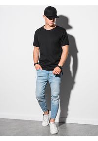 Ombre Clothing - T-shirt męski bawełniany S1378 - czarny - XXL. Kolor: czarny. Materiał: bawełna