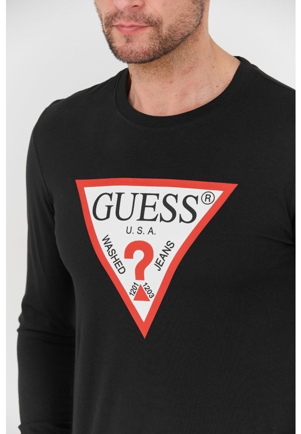 Guess - GUESS Czarny męski longsleeve Original Logo Tee, Rozmiar XL. Kolor: czarny. Długość rękawa: długi rękaw