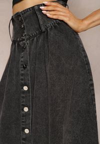 Renee - Czarna Jeansowa Spódnica Maxi z Guzikami z Bawełny Rachellia. Kolor: czarny. Materiał: jeans, bawełna #5