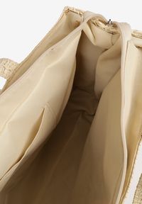 Born2be - Beżowa Torebka Shopper z Plecionką i Ozdobnym Napisem Nilaura. Kolor: beżowy. Wzór: napisy. Styl: biznesowy, elegancki, casual #3