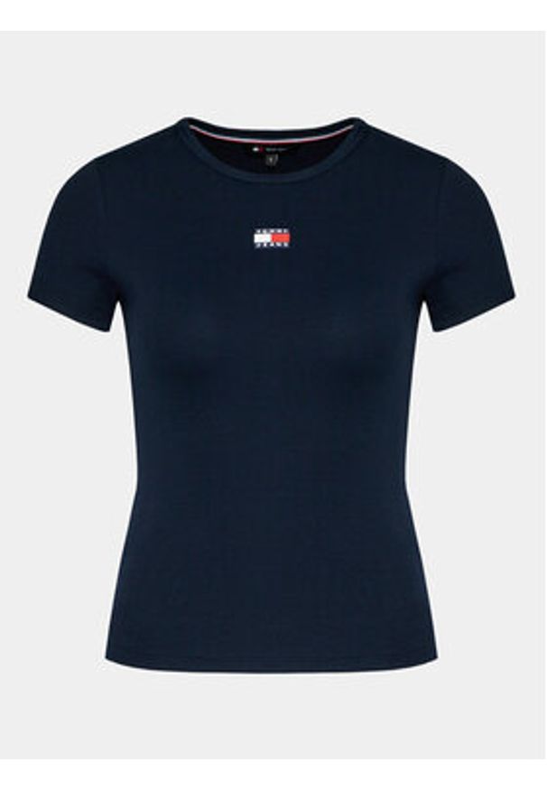 Tommy Jeans T-Shirt Badge DW0DW17881 Granatowy Slim Fit. Kolor: niebieski. Materiał: bawełna