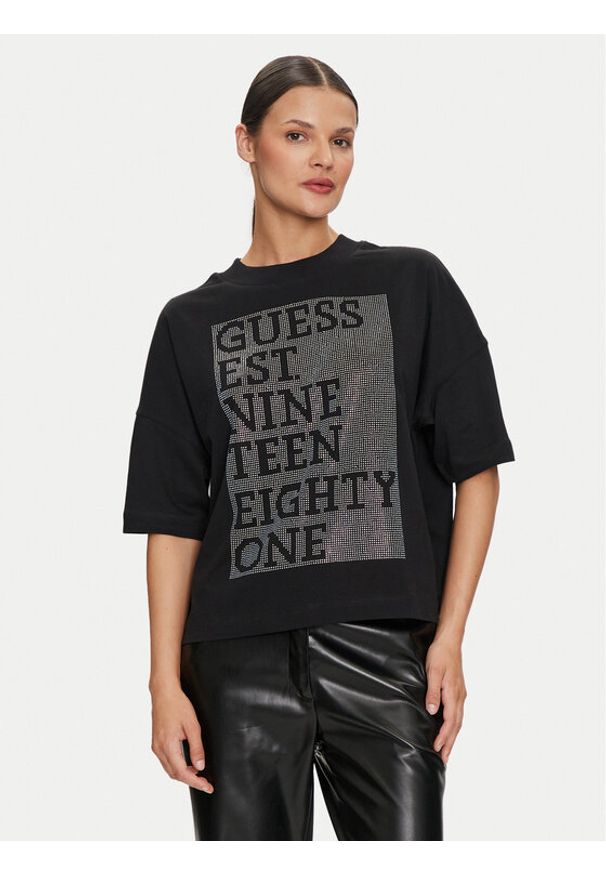 Guess T-Shirt W4YI28 I3Z14 Czarny Boxy Fit. Kolor: czarny. Materiał: bawełna