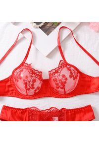 Intica - Komplet bielizny haftowanej z koronką regulowany Elfgund. Kolor: zielony. Materiał: koronka. Wzór: haft, koronka #3