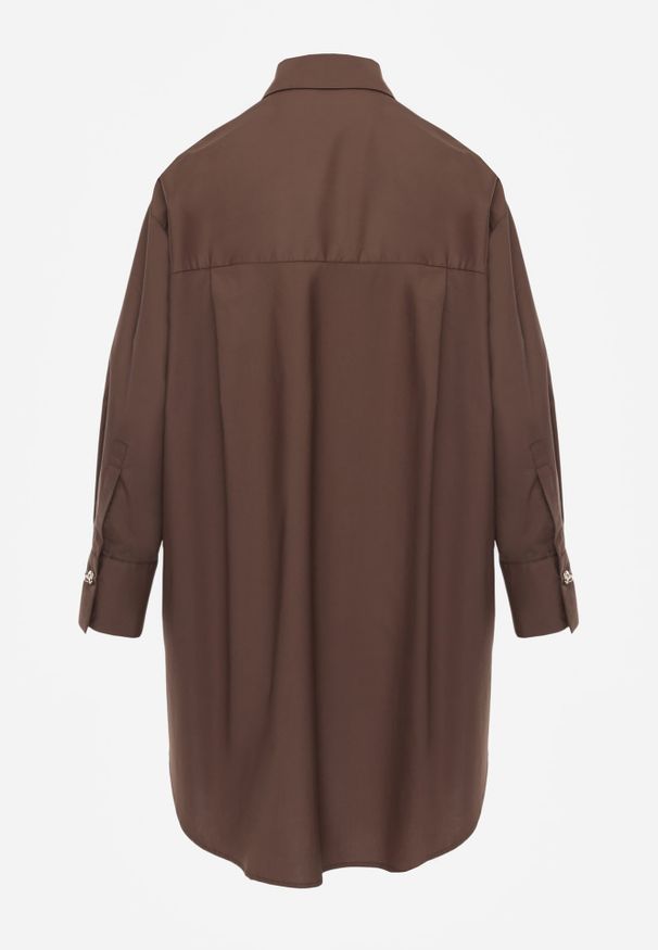 Renee - Brązowa Oversizowa Koszula z Bawełny z Eleganckimi Guzikami Rhenenore. Okazja: na co dzień. Kolor: brązowy. Materiał: bawełna. Długość: długie. Wzór: gładki. Styl: elegancki