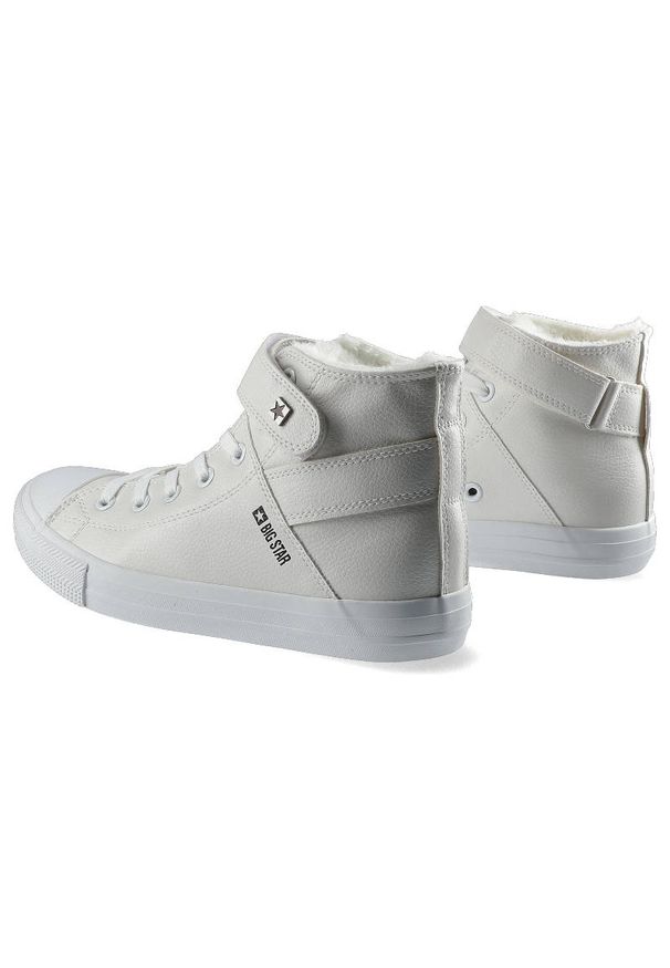 Big-Star - Białe Sneakersy Big Star Damskie Wygodne Buty. Zapięcie: rzepy. Kolor: biały. Materiał: materiał, jeans, futro, puch, skóra ekologiczna. Szerokość cholewki: normalna. Wzór: aplikacja. Sezon: zima. Styl: sportowy