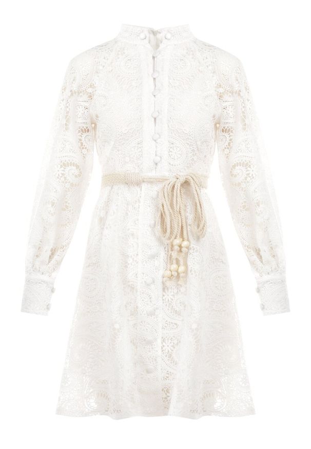 Born2be - Biała Sukienka Rhenitrite. Kolor: biały. Materiał: koronka. Wzór: aplikacja. Sezon: lato. Typ sukienki: rozkloszowane. Styl: klasyczny. Długość: mini