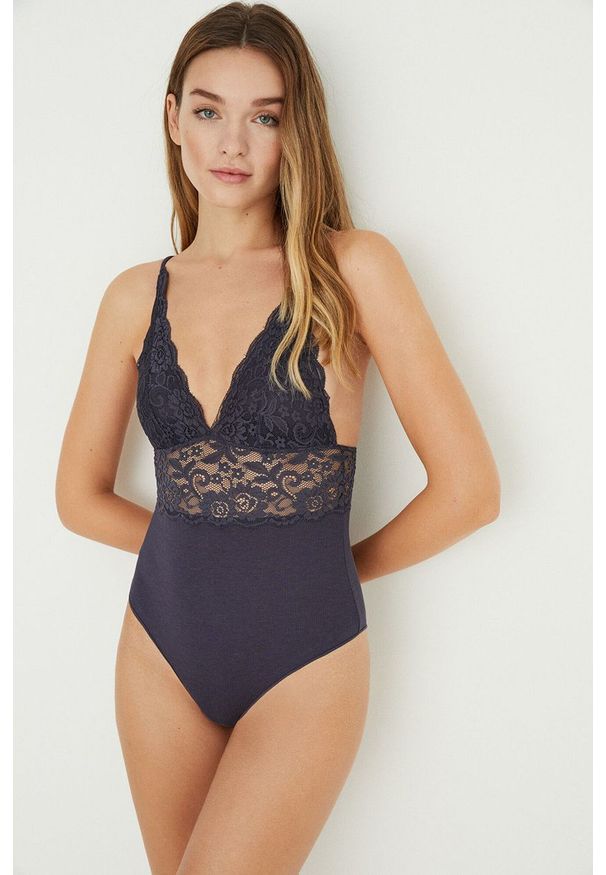 Women Secret - women'secret body Bodylette kolor granatowy koronkowe gładki. Kolor: niebieski. Materiał: koronka. Wzór: gładki