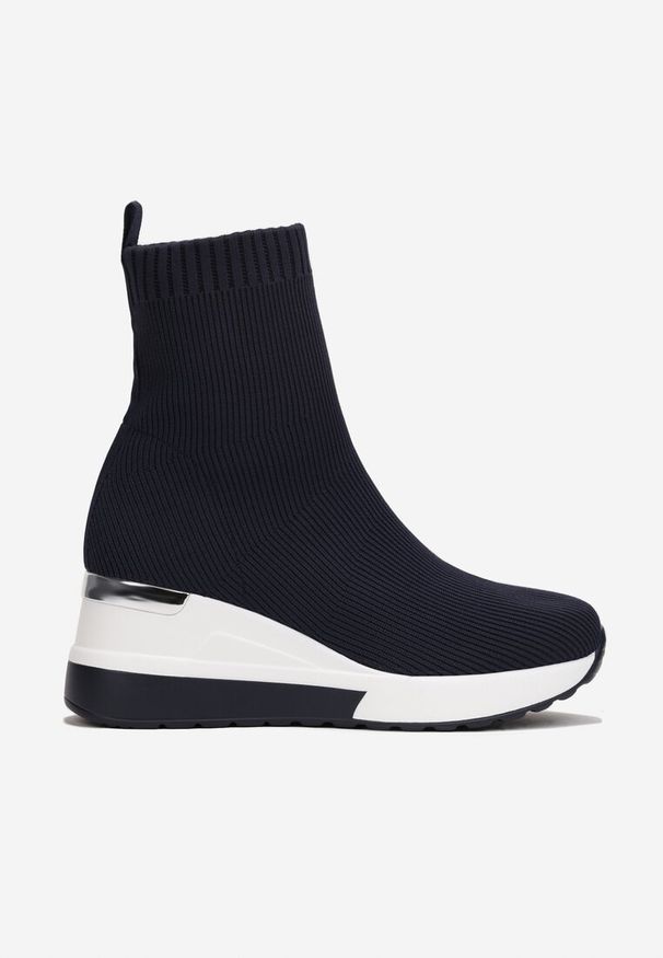 Born2be - Granatowe Sneakersy Kaxene. Wysokość cholewki: za kostkę. Kolor: niebieski. Materiał: materiał, prążkowany. Szerokość cholewki: normalna. Obcas: na koturnie