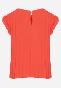 Born2be - Pomarańczowa Koszulka Top Plisowany z Krótkim Rękawem Cevaga. Kolor: pomarańczowy. Materiał: bawełna. Długość rękawa: krótki rękaw. Długość: krótkie. Styl: klasyczny, elegancki
