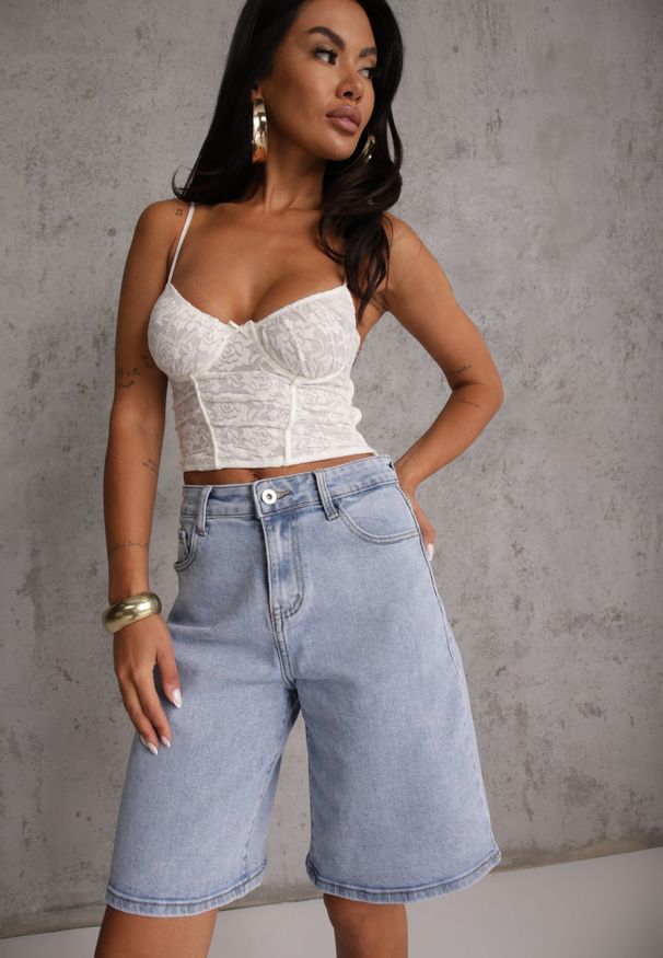 Renee - Jasnoniebieskie Jeansowe Szorty Casual Typu Jorts High Waits z Bawełny Nysalina. Okazja: na co dzień. Stan: podwyższony. Kolor: niebieski. Materiał: jeans, bawełna. Styl: casual