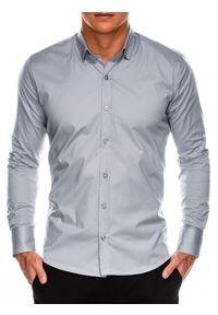 Ombre Clothing - Koszula męska z długim rękawem SLIM FIT - szara - Rozmiar: S. Typ kołnierza: kołnierzyk klasyczny. Kolor: szary. Materiał: tkanina, elastan, bawełna. Długość rękawa: długi rękaw. Długość: długie. Wzór: gładki. Styl: klasyczny, elegancki