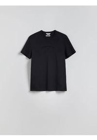 Reserved - T-shirt slim fit z nadrukiem - czarny. Kolor: czarny. Materiał: bawełna, dzianina. Wzór: nadruk