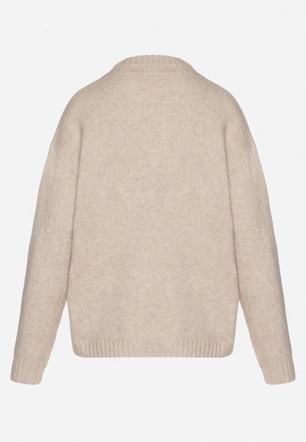 Born2be - Brązowy Sweter Ozdobiony Haftowanym Wzorem Inadrea. Okazja: na co dzień. Kolor: beżowy. Materiał: jeans. Długość rękawa: długi rękaw. Długość: długie. Wzór: haft, aplikacja. Styl: elegancki, casual, klasyczny