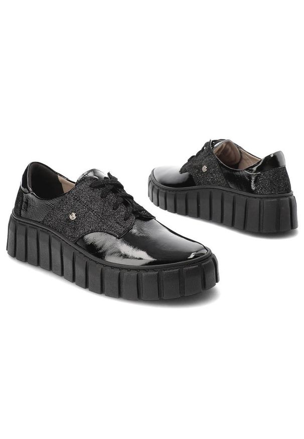 Czarne Sneakersy Lemar Codzienne Buty Damskie. Okazja: na co dzień. Zapięcie: sznurówki. Kolor: czarny. Materiał: materiał, skóra. Szerokość cholewki: normalna