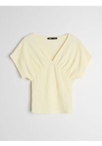 Sinsay - Bluzka z dekoltem V i marszczeniem z przodu - kremowy. Kolor: kremowy #1