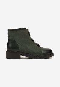 Renee - Zielone Płaskie Botki Ozdobione Metalowymi Aplikacjami Cetirra. Okazja: na co dzień. Kolor: zielony. Materiał: jeans, skóra, dzianina. Wzór: aplikacja. Styl: elegancki, casual, rockowy #3