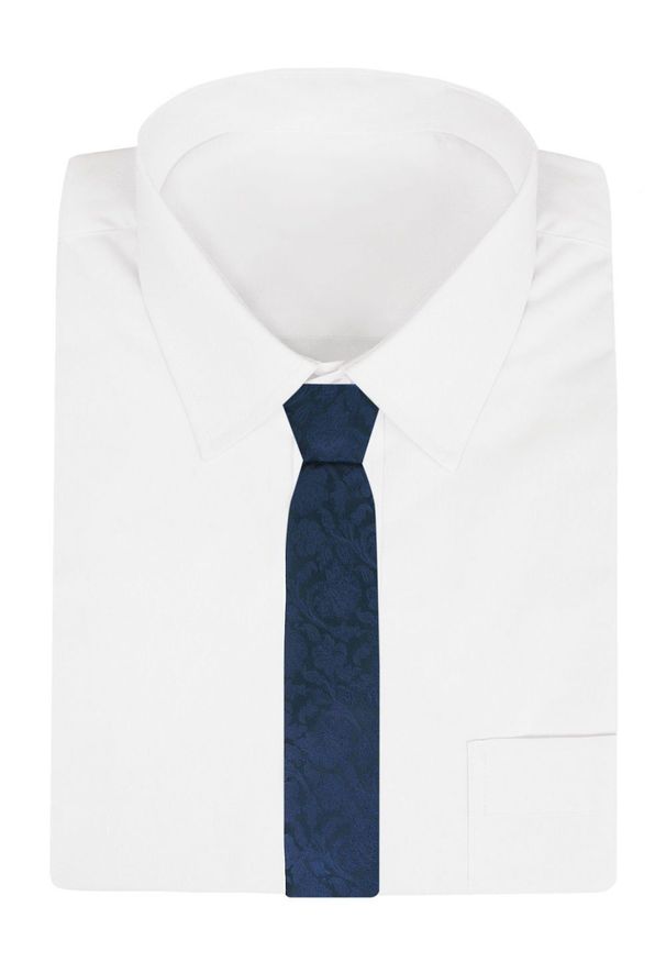 Krawat Męski - Chattier - Odcienie Granatu, Duży Wzór w Kwiaty. Kolor: niebieski. Materiał: tkanina. Wzór: kwiaty. Styl: klasyczny, wizytowy, elegancki